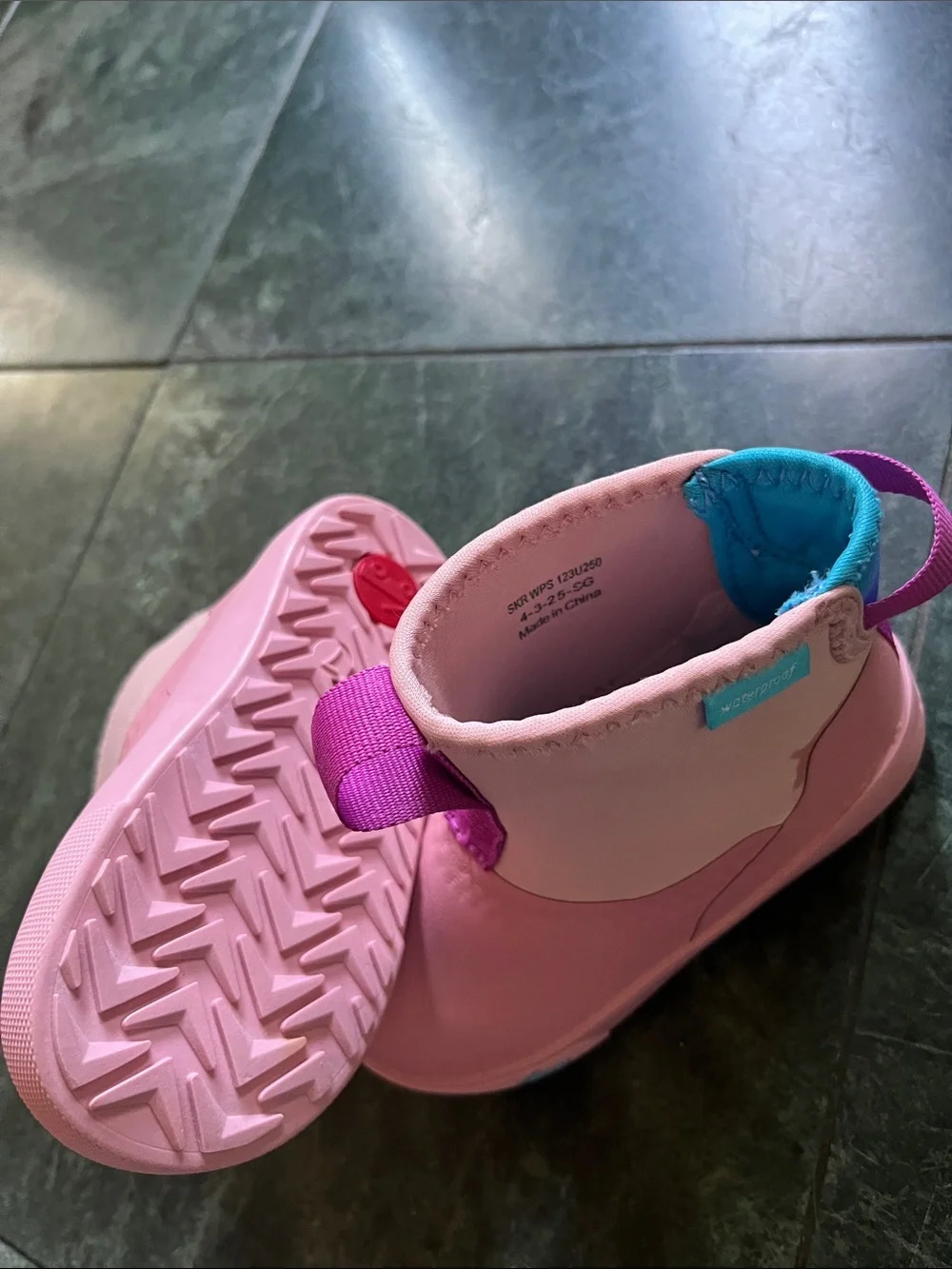 See Kai Run Pink Kids Waterproof Boots with Purple Pull Tabs